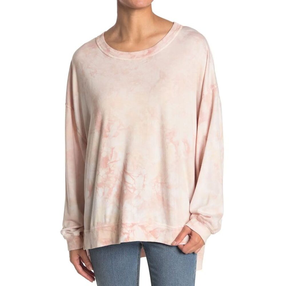 Found Womens Step Hem Cozy Sweatshirt Medium Blush Rose Tie Dye